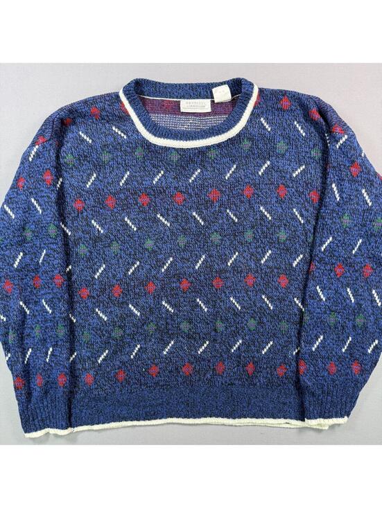 Van Heusen Sweaters - VTG 90s Hennessy Van Heusen Grandpa Sweater Blue Geometric Womens M